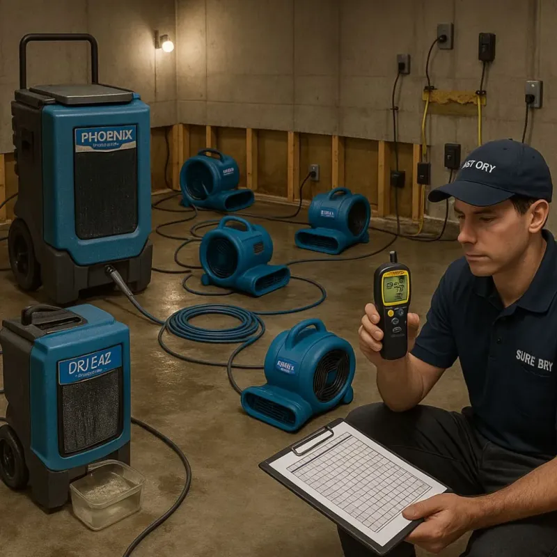 Structural Drying and Dehumidification process in La Riviera, CA